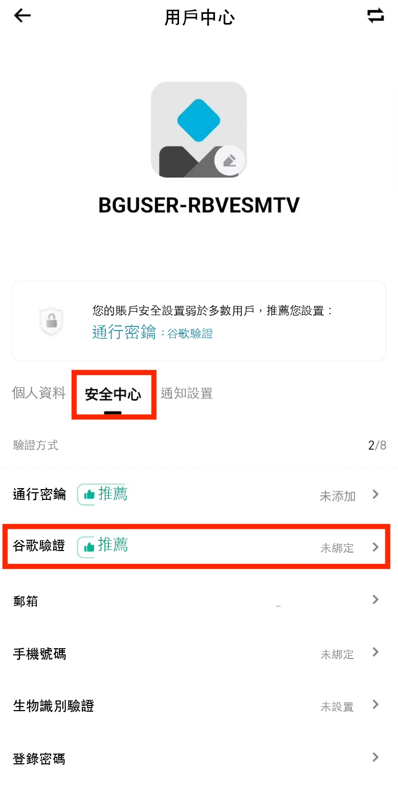 安全中心谷歌驗證