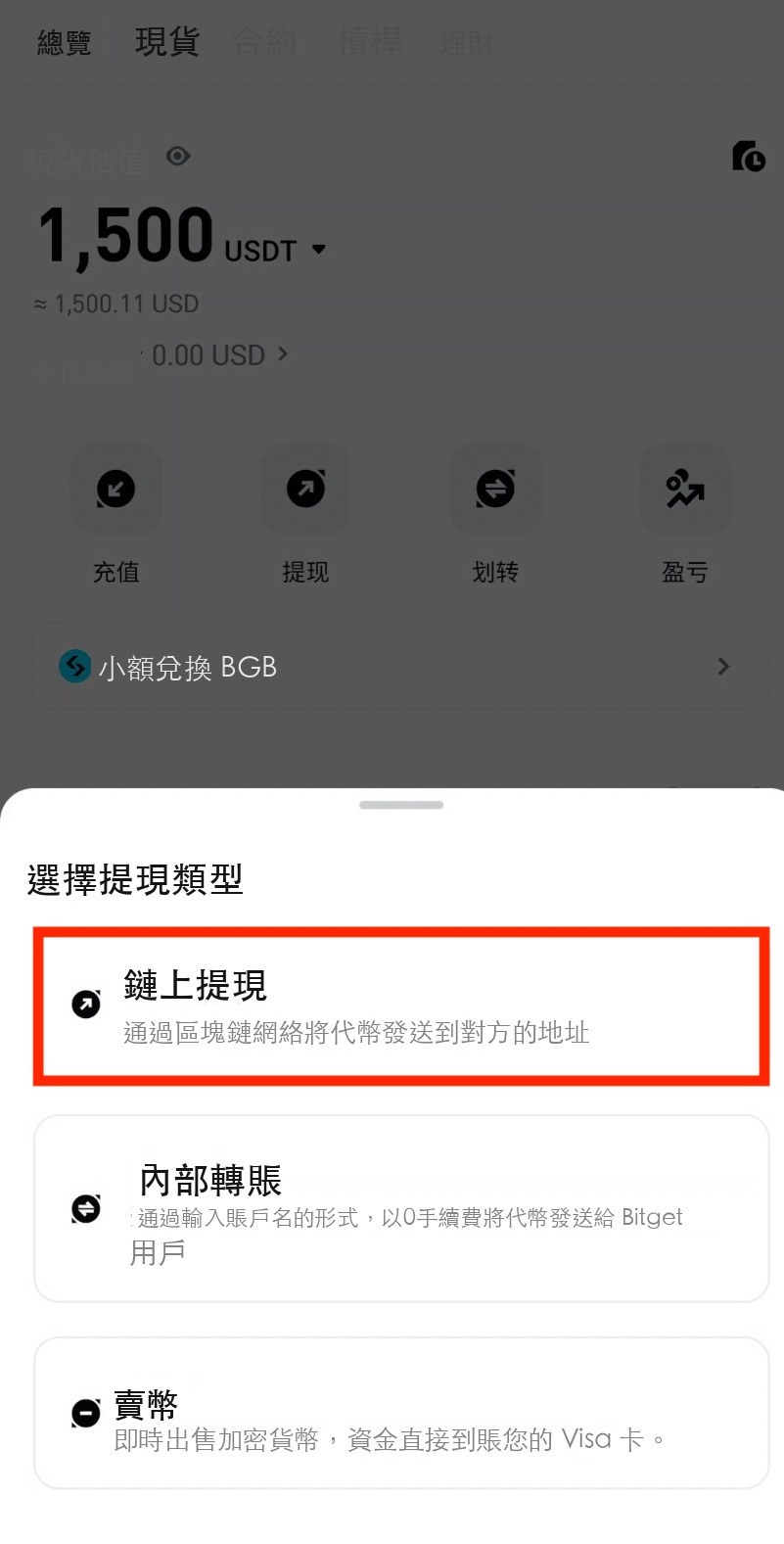 選擇鏈上提現