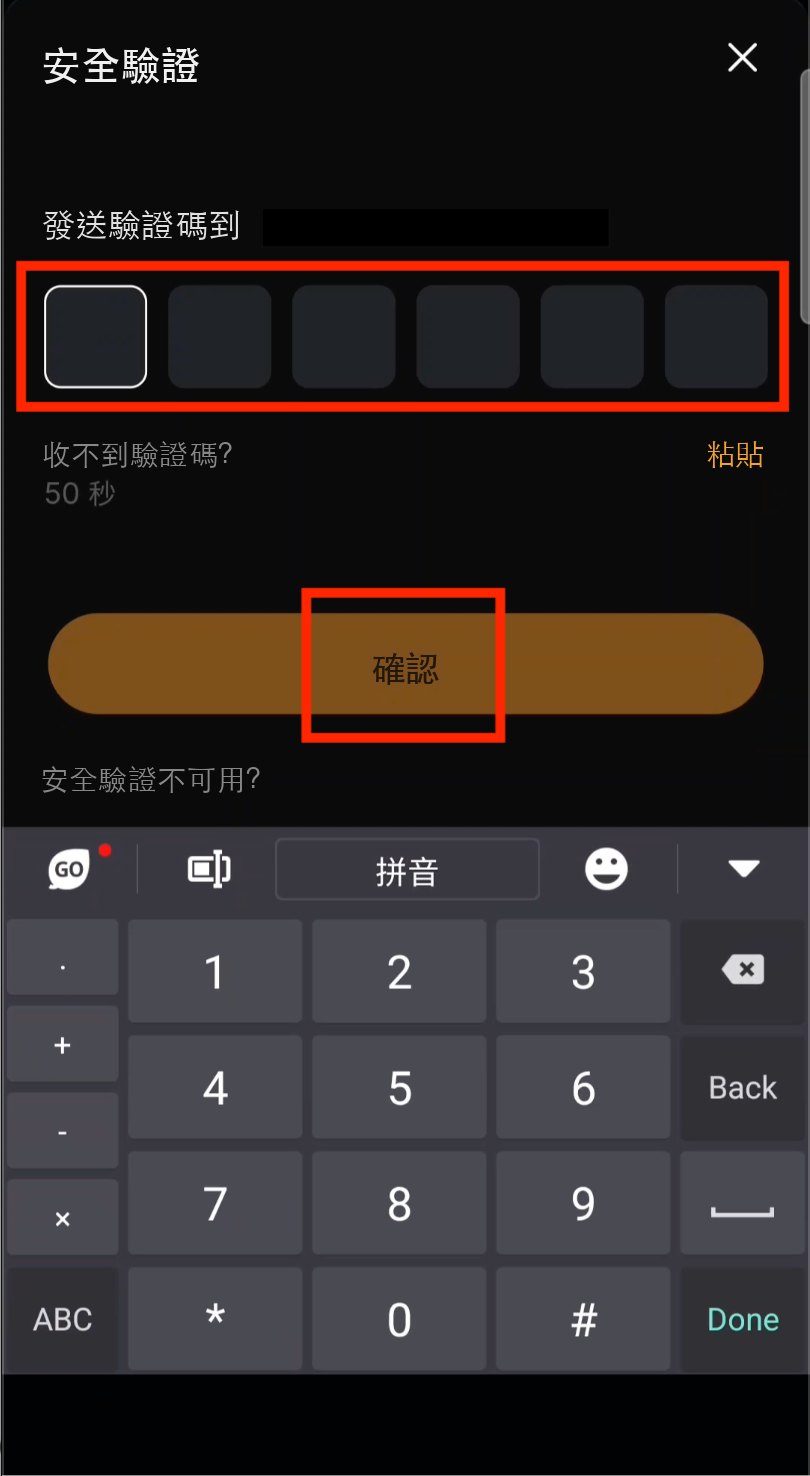 輸入郵箱驗證碼