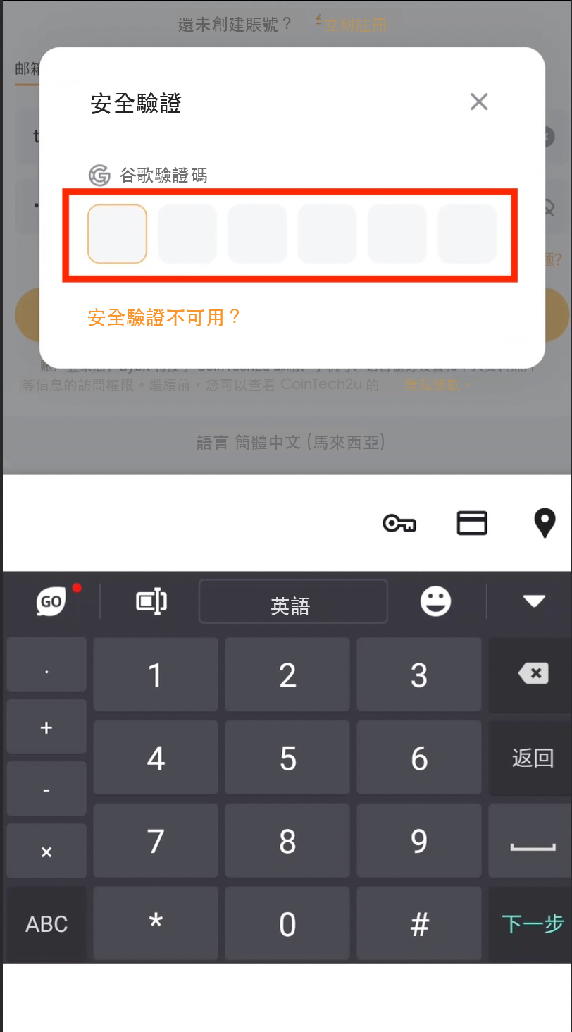 輸入谷歌驗證碼