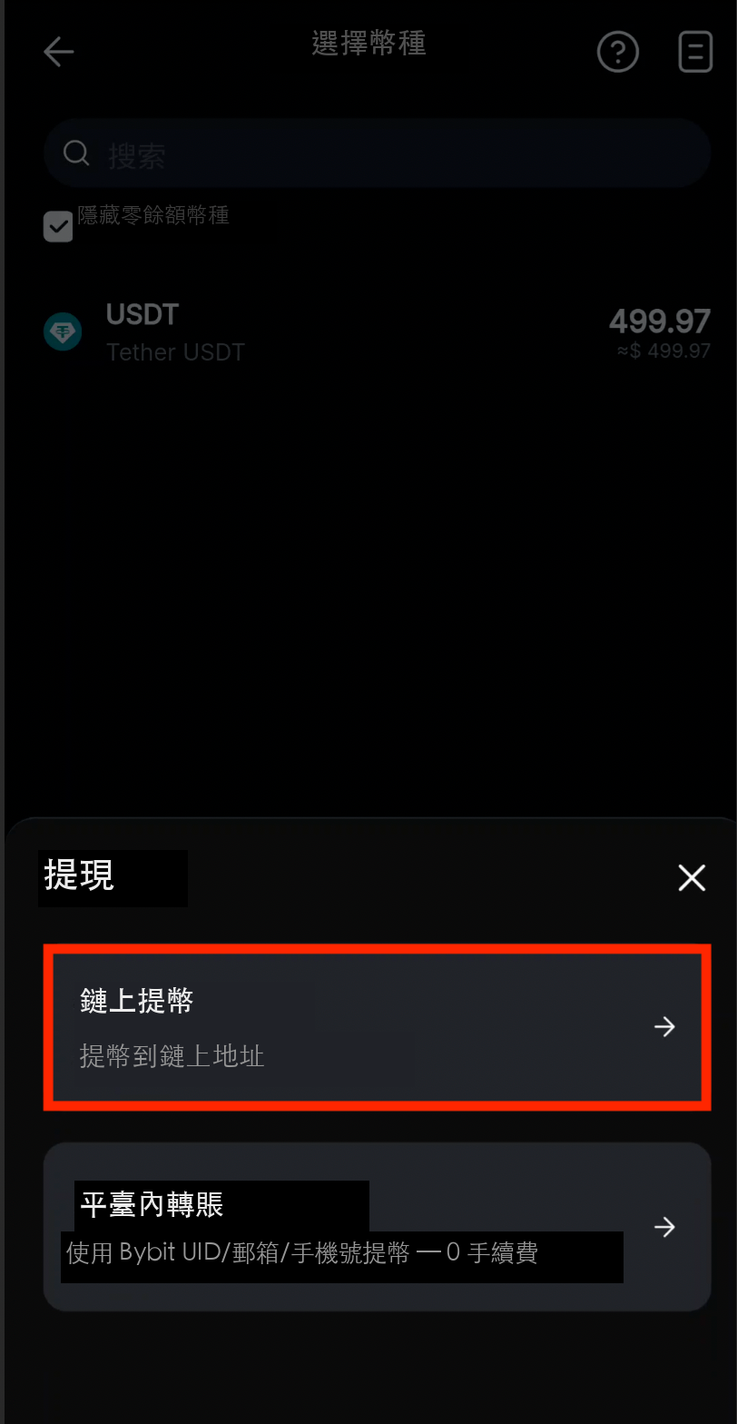 選擇鏈上提幣